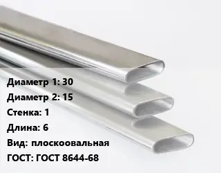 Труба плоскоовальная 30х15 s=1 L=6 плоскоовальная ГОСТ: ГОСТ 8644-68